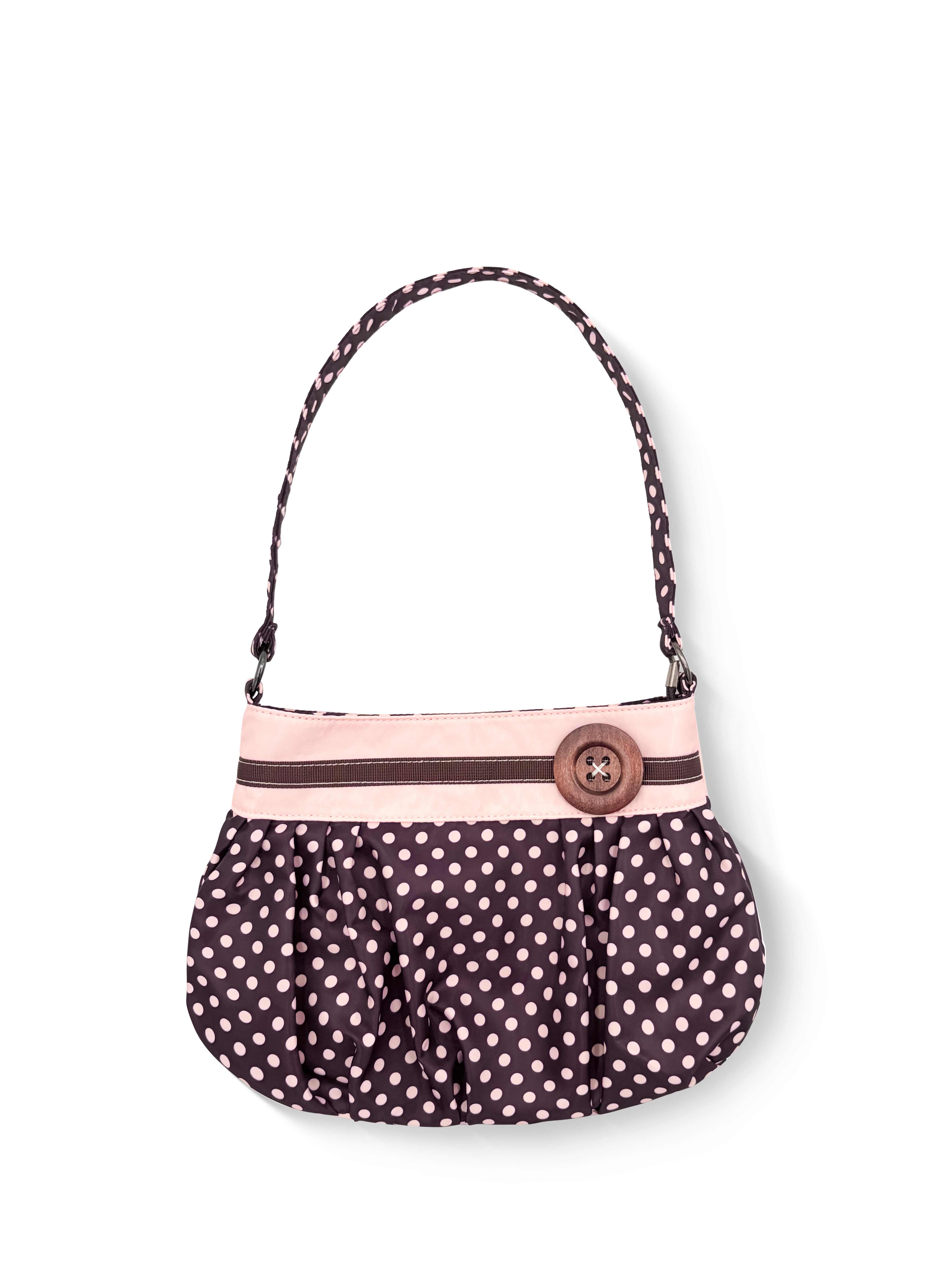 Cocoa Strawberry Shoulder Bag – Brown Pink Polka Dot Shoulder Bag | Rottique