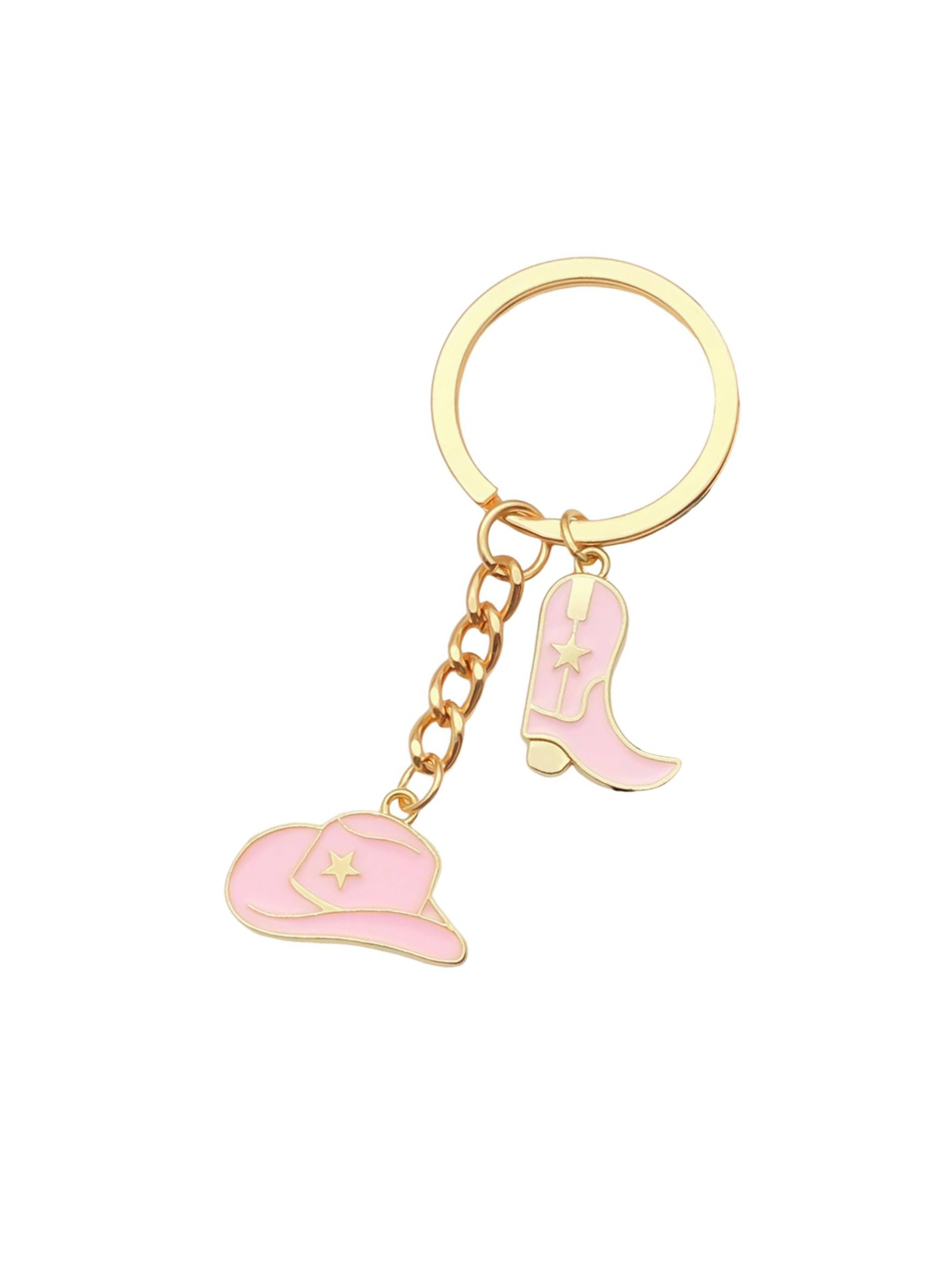 Cowgirl Boots Hat Keychain – Stainless Steel Keychain Pink | Rottique