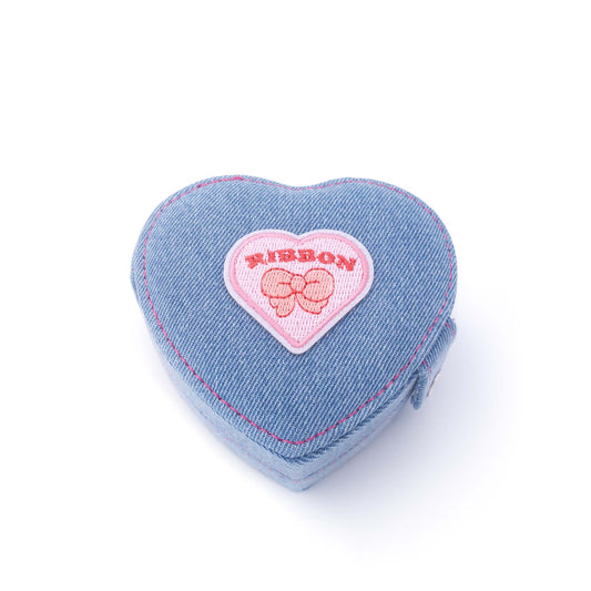 Denim Heart Jewelry Case in unique heart-shaped design, perfect for travel
