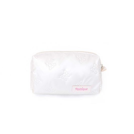 Mini Pufflet Bow Beauty Bag in cream/white bowknot quilted fabric