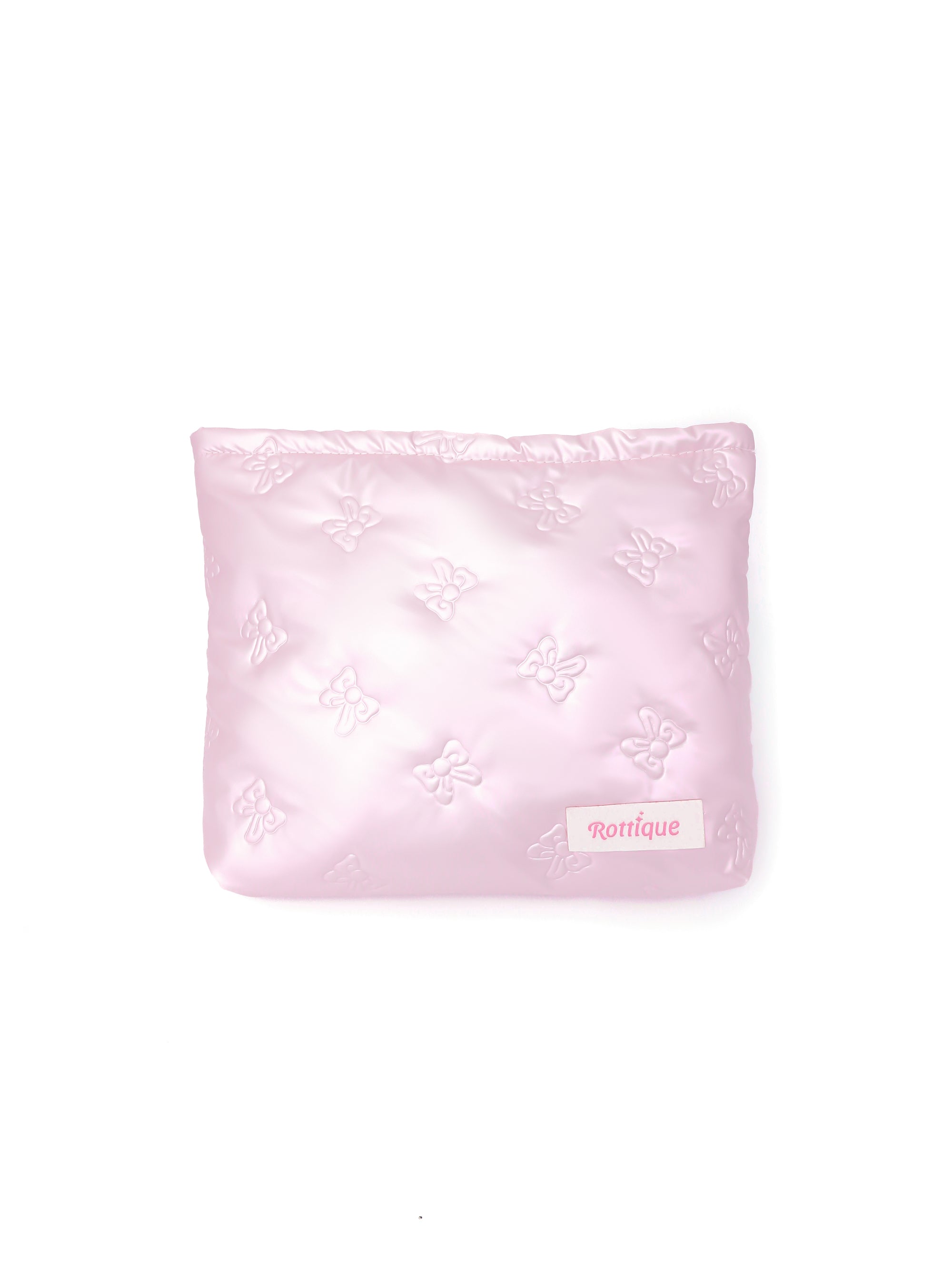 Stylish Pufflet Bow Beauty Bag in pink bowknot quilted fabric and compact size
