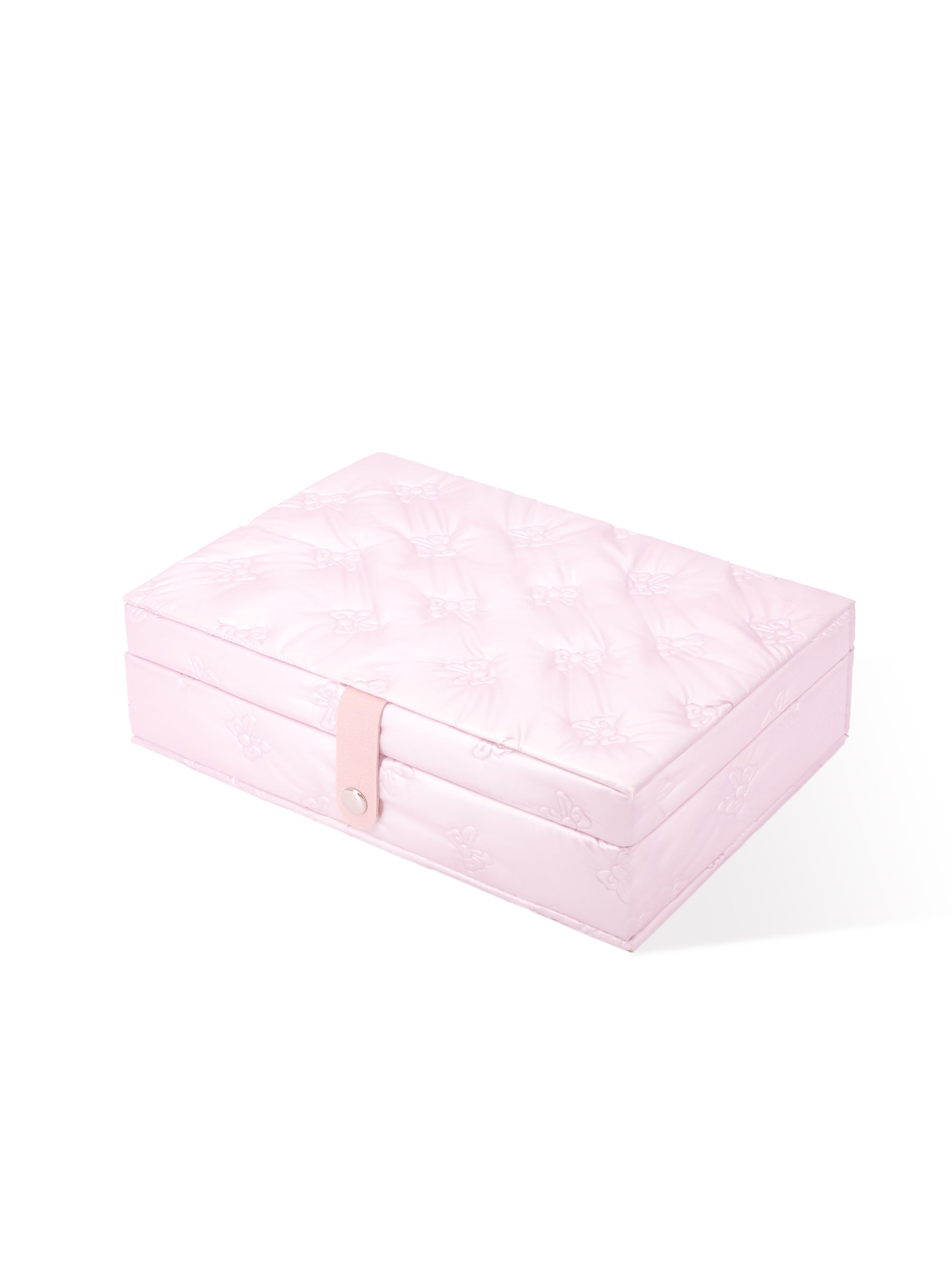Pufflet Jewelry Box in pink with puffy texture and bow design 