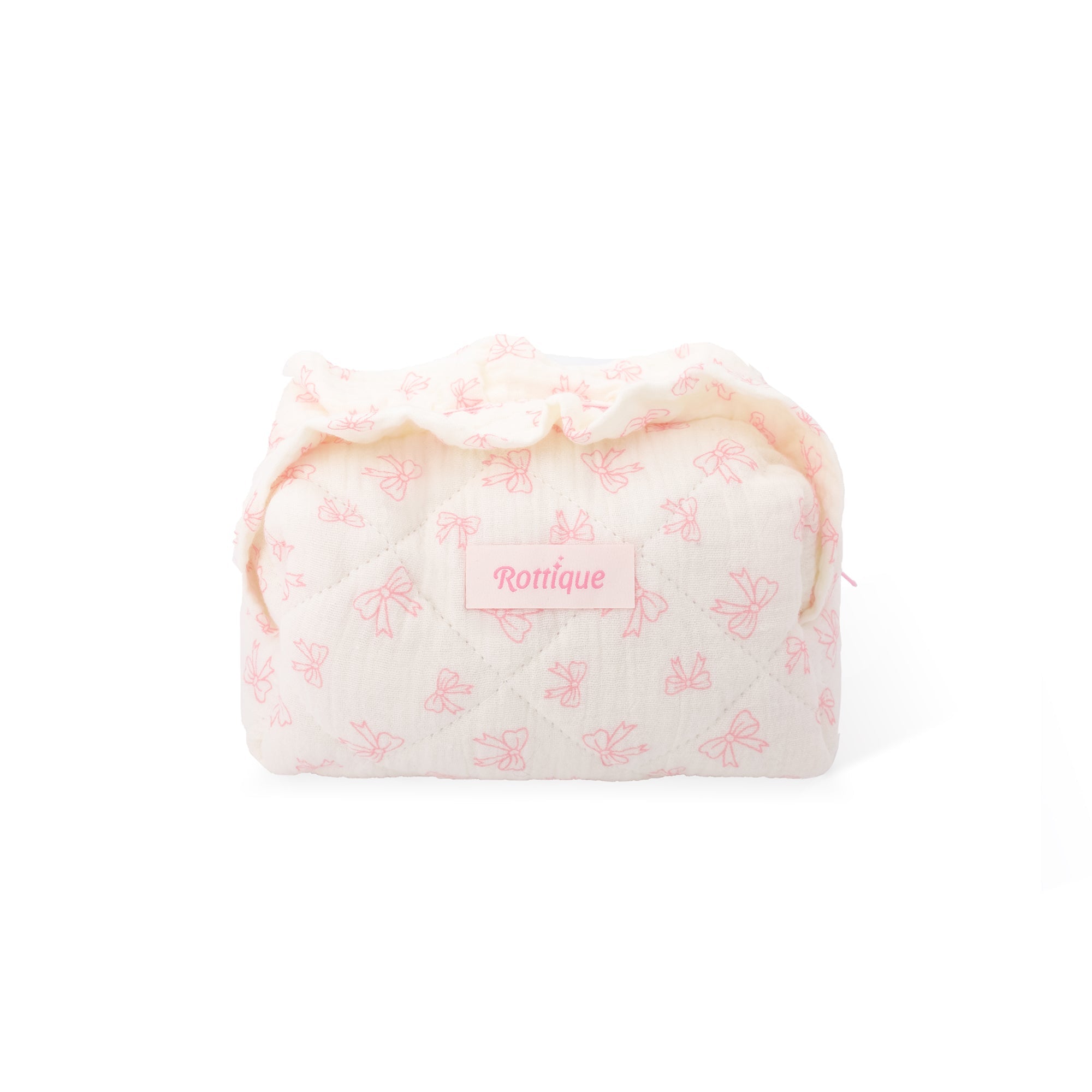 Ruffle Charm Beauty Pouch, make up bag for girls, with pink bow print