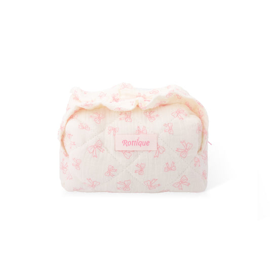 Ruffle Charm Beauty Pouch, make up bag for girls, with pink bow print