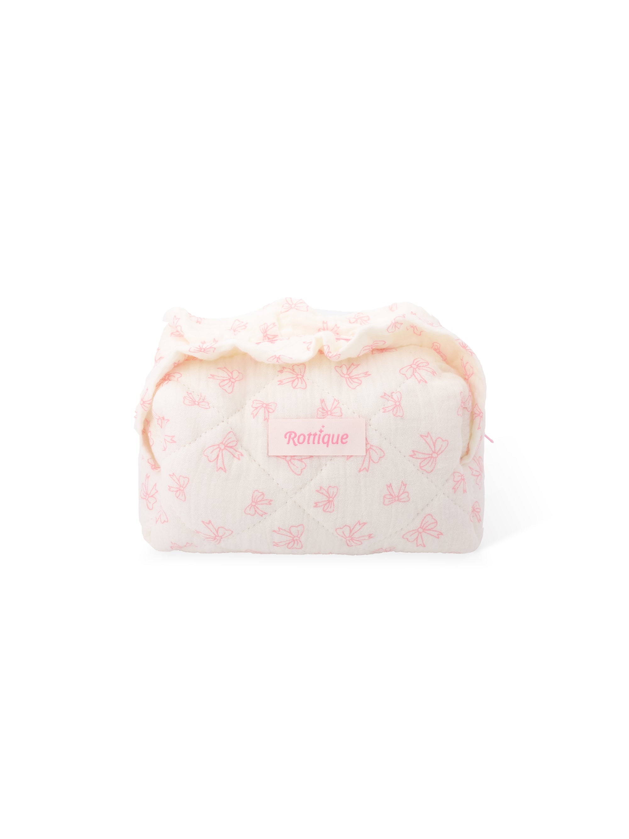 Ruffle Charm Beauty Pouch, make up bag for girls, with pink bow print
