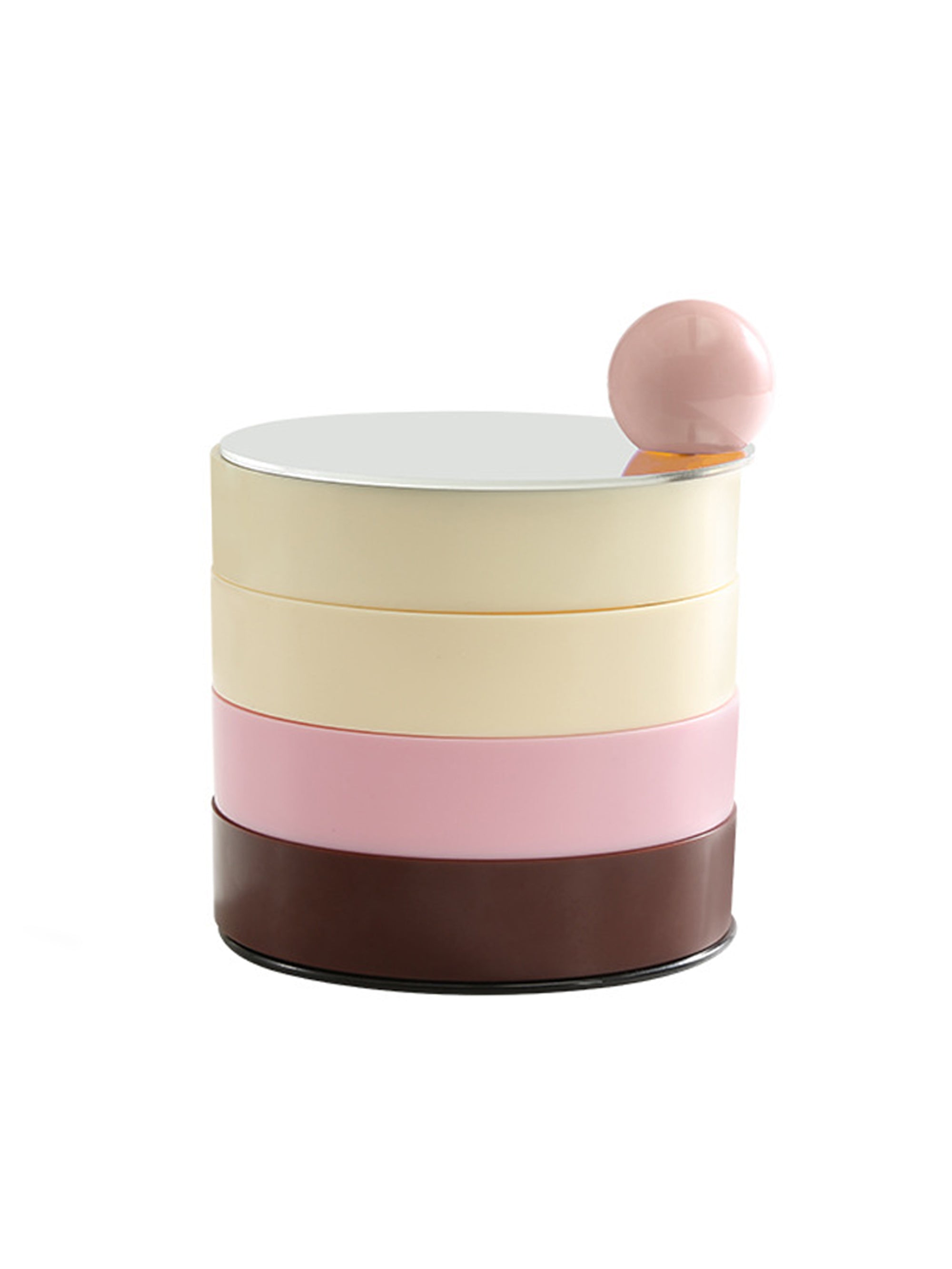 Spinny Pink jewelry Organizer in 360-degree spin design and tiered trays, perfect for home display and decoration
