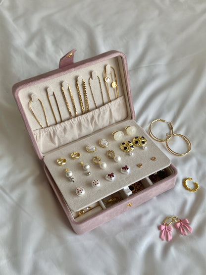 Velura Pink Jewelry Box with super big storage, perfect for travel or display, velvet texture