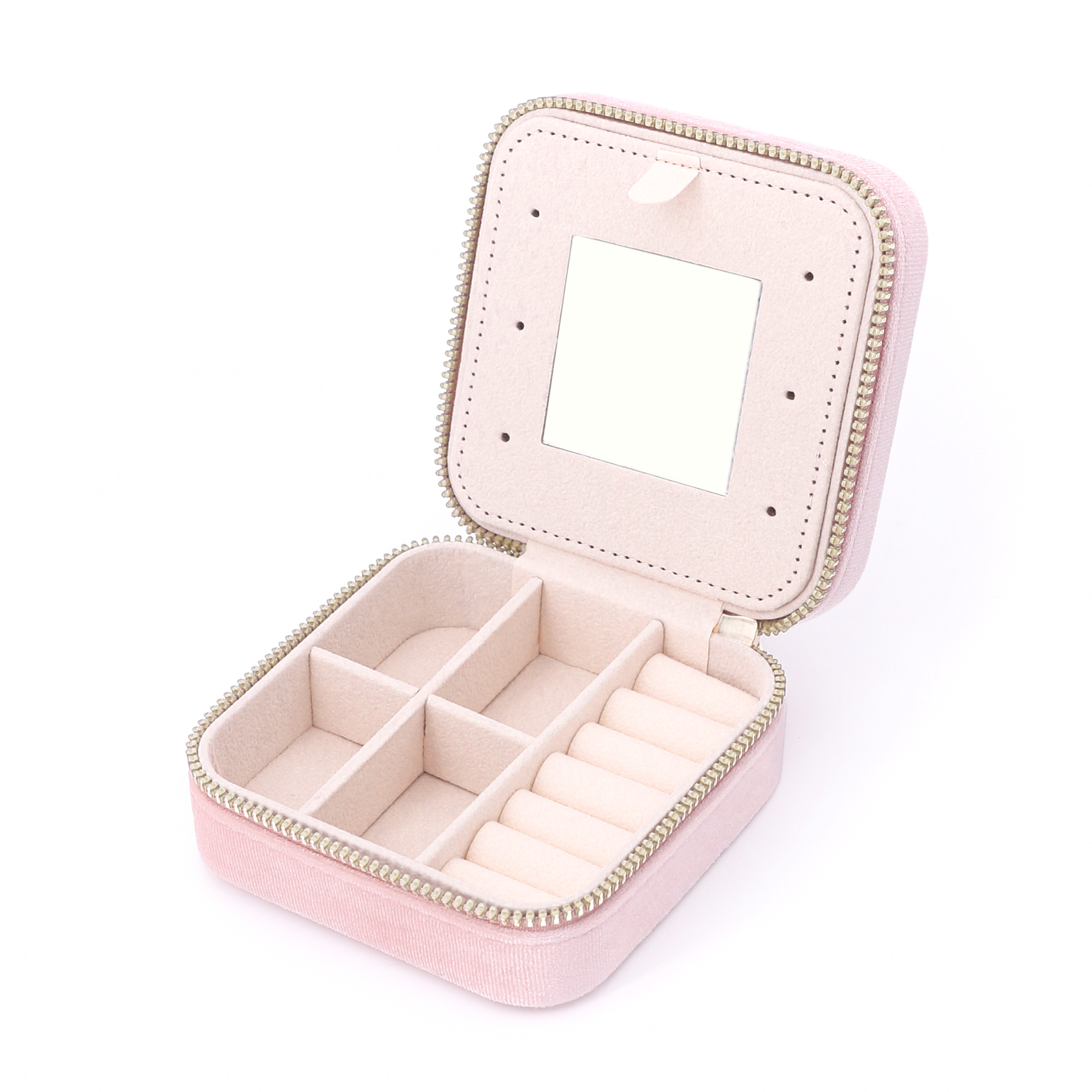 Velura Pink Jewelry Case with compact body —— For travel and daily use, Velvet texture