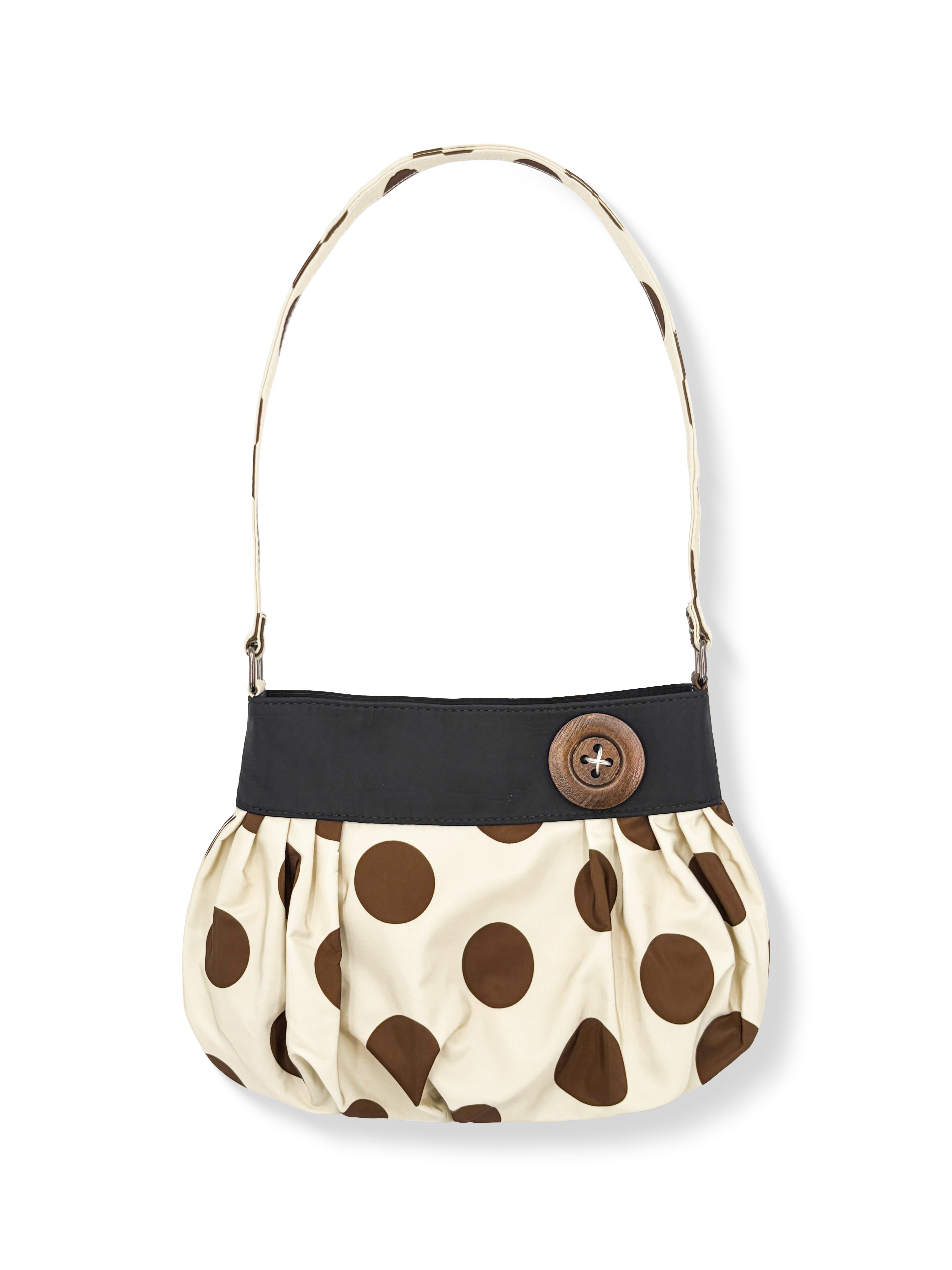 Noir Blanc Shoulder Bag – Cream Brown Polka Dot Shoulder Bag with Black Panel | Rottique